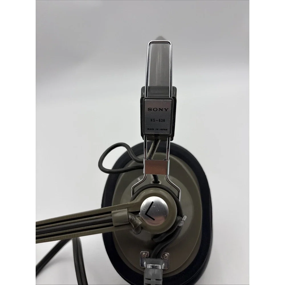 Vintage Sony HS-63A Headset RARE 1970s Retro Audio Boom Mic Made in Japan Olive